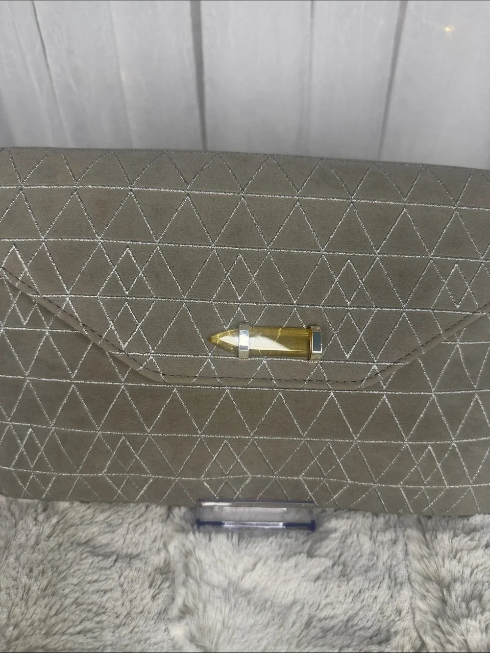 Stella & Dot taupe Quilted Envelope Clutch with Silver Hardware